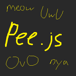 Pee.js Logo, it says meow uwu pee.js ovo nya